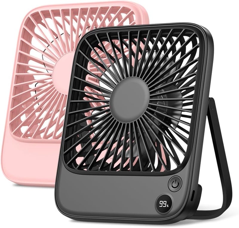 TOPK 2 Pack 5000mAh Portable Desk Fan, Ultra-Thin Rechargeable Battery Operated Fan with Digital Display, Quiet 4-Speed Small Personal Travel Fans for Office, Bedroom, Cruise, Outdoor - Image 1
